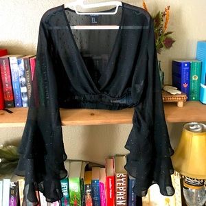 Black Sequin Crop Top